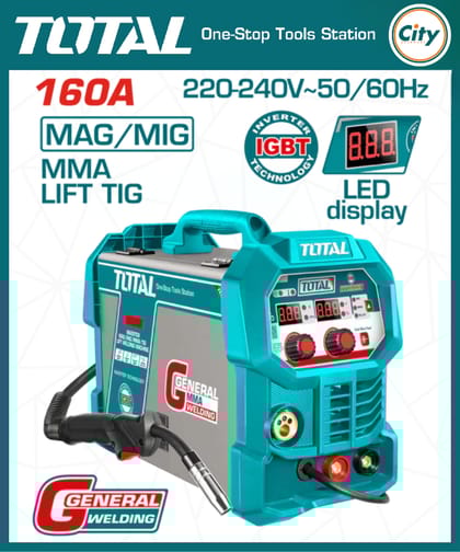 ১৬০ অ্যাম্পিয়ার ইনভার্টার MIG/MAG/MMA/TIG লিফট ওয়েল্ডিং মেশিন TOTAL TMGT16058