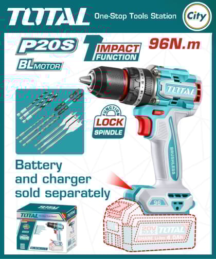 ২০ ভোল্ট কর্ডলেস ড্রিল ৯৬ এন ইমপ্যাক্ট ব্রাশলেস (ব্যাটারি ও চার্জার ছাড়া) TOTAL TIDLI209681