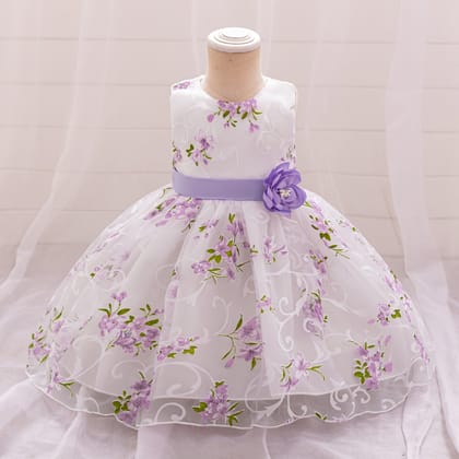 Imported🌸 Girls’ First Birthday / Full Moon Princess Dress – Floral Print Puff Dress