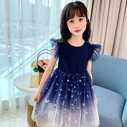 Imported 🌌 Starry Sky Gradient Princess Dress – Girls' Summer Short Sleeve Veil
