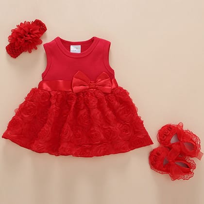Imported ❤️ Baby Girls’ Red Princess Dress – First Birthday Celebration Outfit (Summer)