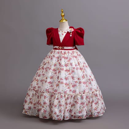 Imported 🌸 Girls’ Chiffon Floral Princess Dress – Catwalk & Party Outfit