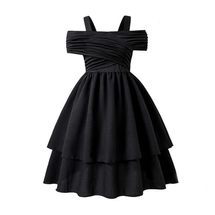 Imported 👗 Girls’ Off-Shoulder Halter Princess Dress – Pleated Double-Layer Party Dress