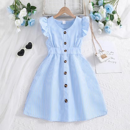 Imported🌈 Girls’ Striped Flutter Sleeve Princess Dress – Summer Fashion