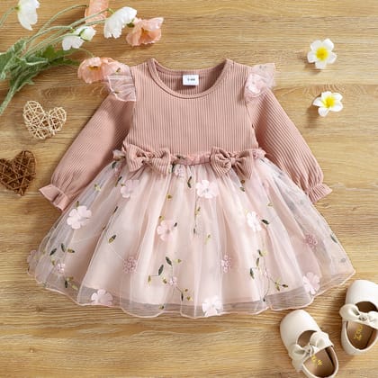 Imported 🌸 Baby Girls’ Mesh Long-Sleeve Dress – European Style Spring & Autumn Outfit