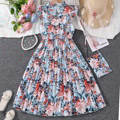 Imported 🌸 Girls’ Flying Sleeve Printed Princess Dress – Summer Foreign Trade Hot Seller