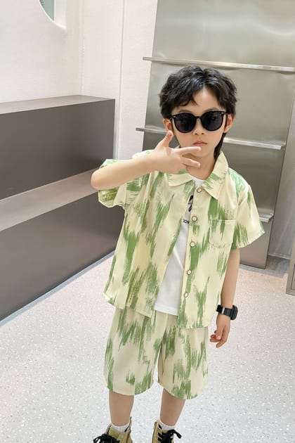 Imported 👔 Boys’ Summer Two-Piece Suit – Short-Sleeve Shirt & Pants (Korean Style)