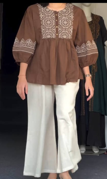 Short kurta With Palazzo Pant (Coffee)