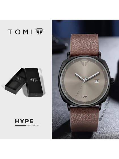 TOMI T-044 Men's Quartz Leather Belt Watch With Date (Brown-Black)