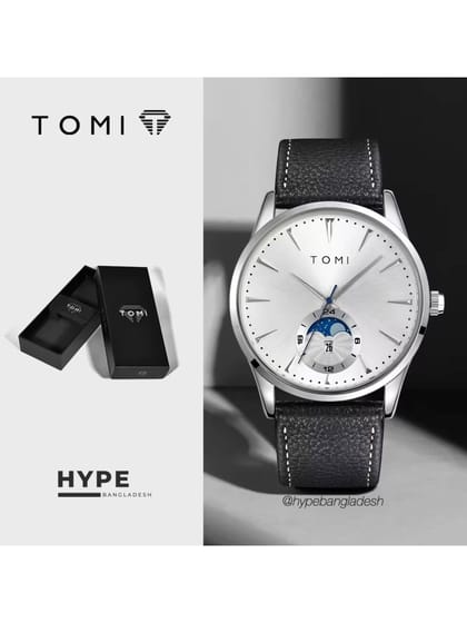 TOMI T-024 Men's Quartz Leather Belt Magnetic Lock Watch (Black-White)