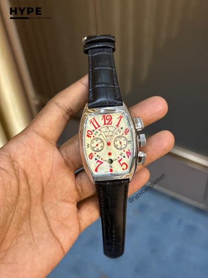 Franck Muller Quartz Chronograph Leather Belt (Silver-Red)