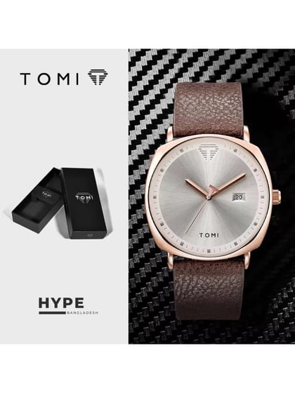 TOMI T-044 Men's Quartz Leather Belt Watch With Date (Brown-Rosegold)