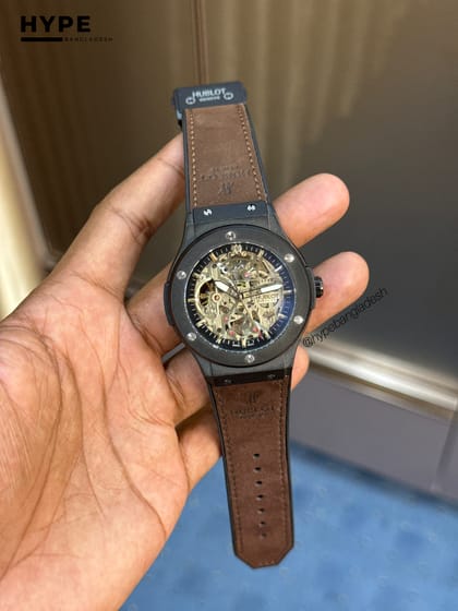 Hublot Belt Skeleton Dial Automatic Watch (Chocolate)
