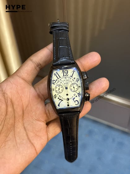 Franck Muller Quartz Chronograph Leather Belt (Black-White)