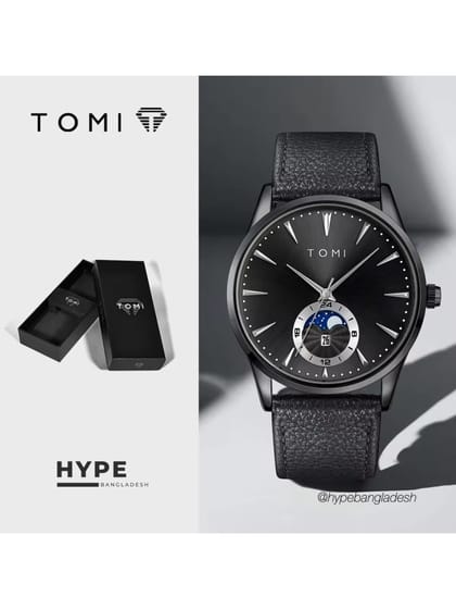 TOMI T-024 Men's Quartz Leather Belt Magnetic Lock Watch (Black)