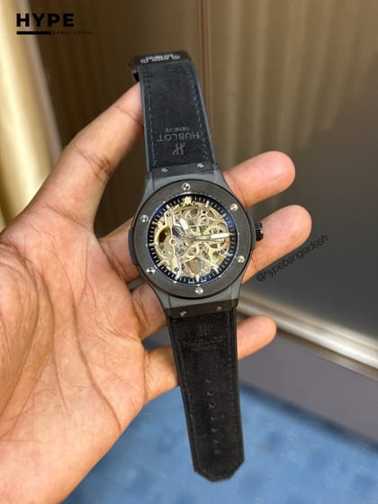 Hublot Belt Skeleton Dial Automatic Watch (Black)