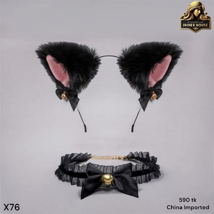 Black Cat Ear Headband with Bell Choker Set – Cute Cosplay & Kawaii Anime Accessories for Women.