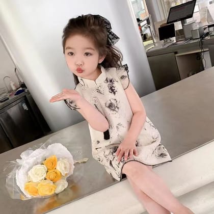 Kids Girls Summer Elegant Floral Cheongsam Style Chinese Princess Dress (1 to 6 years)