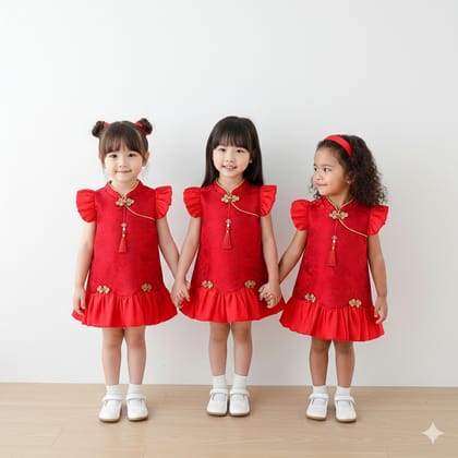 Baby Girl Elegant Traditional Style Red Party Dress (6 months to 3 years)