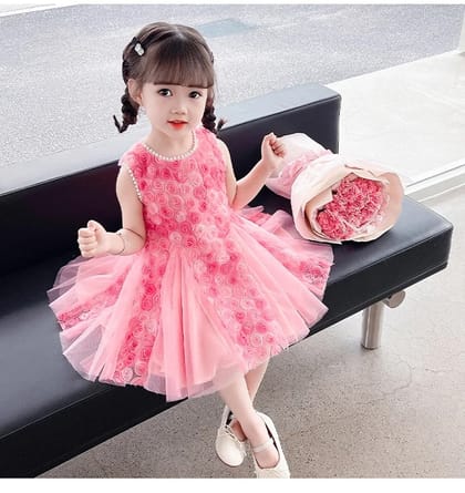 Baby Girl Rose Elegant Sleeveless Tulle Party Dress (1  to 7 years)