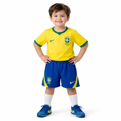 Kids Boy Premium Brazil Football World Cup 2026 Jersey Set (1 to 6 years)