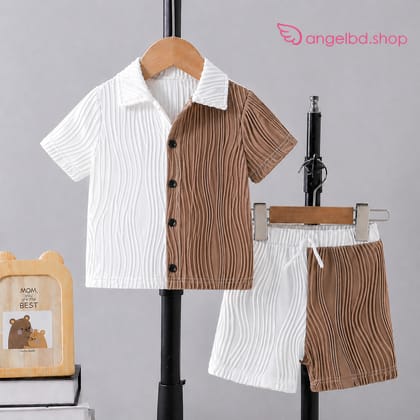 Kids Half White & Brown Ribbed Shirt & Shorts Set | Stylish Baby Boy Outfit (6 Months–3 Years)