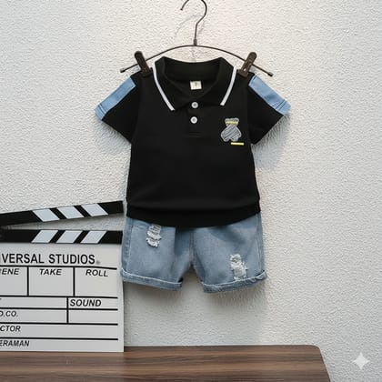 Baby Boy Stylish Polo T-Shirt & Denim Shorts Summer Set (6 Months – 3 Years)