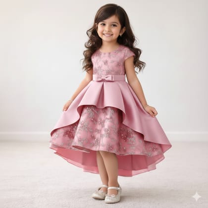 Kids Girls Luxury Princess Embroidered Satin High-Low Party Gown Dress (2 to 7 years)