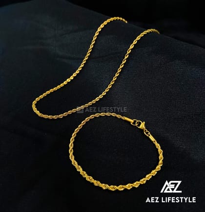 3mm Twist Rope Combo Chain + Bracelet (Golden Edition)
