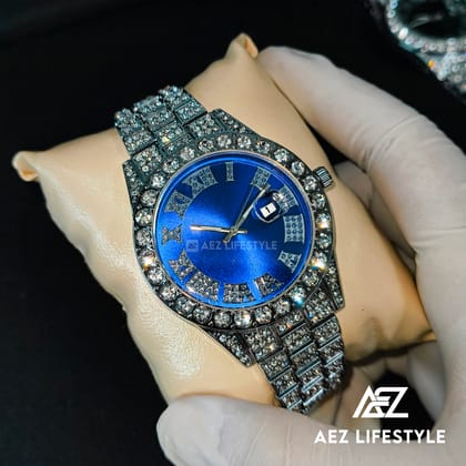 Full Iced Hip Hop Watch Blue Dial