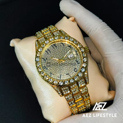 Full Iced Watch Arabic Dial Golden
