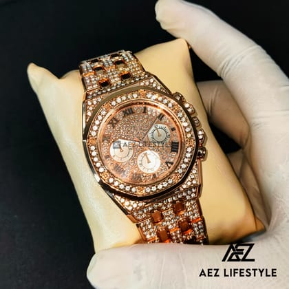 Iced Out Watch Rose Gold Color