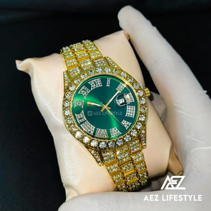 Full Iced Hip Hop Watch Green Dial