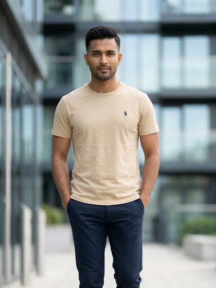 EB05 Classic Fit Beige RL Embroidery Tshirt