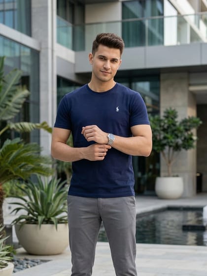 EB04 Classic Fit Navy Blue RL Embroidery Tshirt