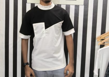 White & Black Contrast Drop-Sholder