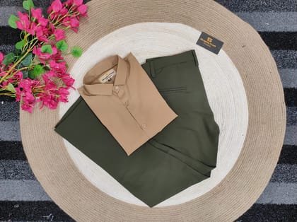 Brawn shirt with Olive formal shirt combo