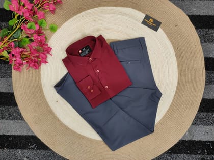 Maroon shirt with Nevy formal pant