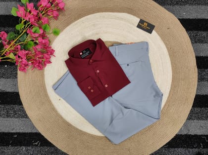 Maroon shirt witg ash formal pant combo