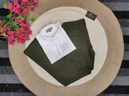 White shirt with olive formal pant combo