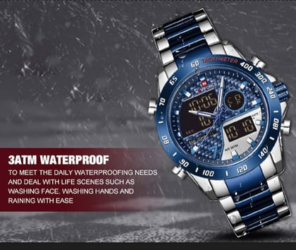 NAVIFORCE NF9171 Silver And Royal Blue Two-tone Stainless Steel Dual Wrist Watch For Men - Royal Blue & Silver