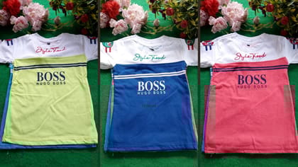 বাচ্চা ছেলেদের জন্য 3 পিস স্টাইলিশ সুতির টি-শার্ট সেট (3-5 বছর বয়সী)-হুগো বস প্রিন্টেড ডিজাইন