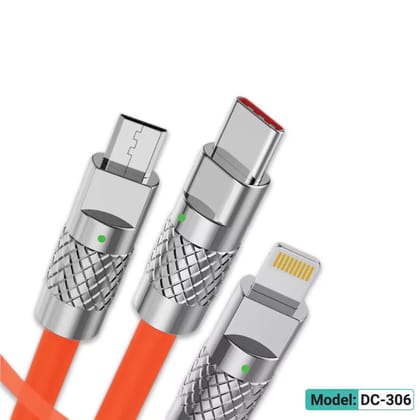 Geeoo DC-306 3 In-1 Soft Silicone Fast Charging Cable 1M Long 3A Safe Charge