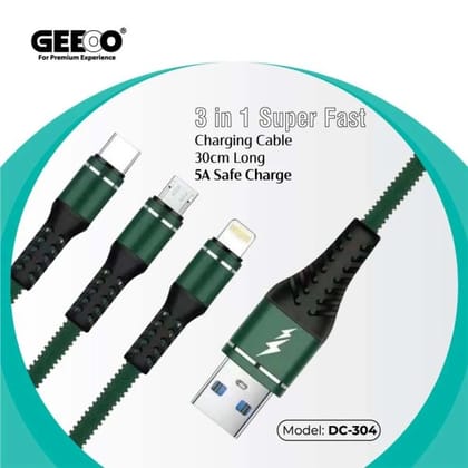 Geeoo DC-304 3-In-1 5A Short Charging Cable 30cm