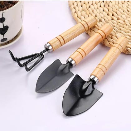 3pcs Mini Garden Shovel Rake Spade Bonsai Tools Set Wooden Handle for Flowers Potted Plant Garden Tools Weeding Tools