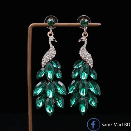 Luxury Peacock Design With Sparkling Glass Decor Dangle Earrings