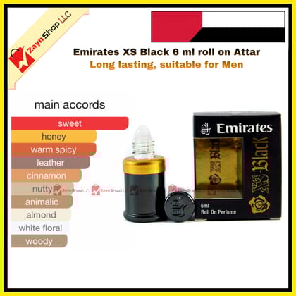 Emirates XS Black 6 ml roll on Attar Light Fragrance Attar long lasting, suitableq for Men