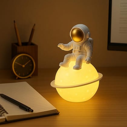 Astronaut-themed LED night light with 3D moon design - Battery Operated