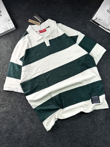 University Stripe Polo T-Shirt (White Green)