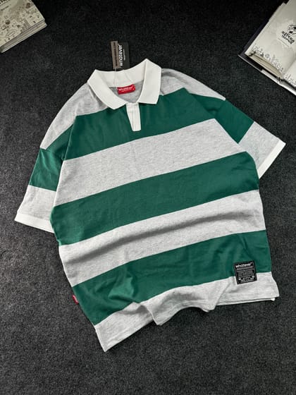 University Stripe Polo T-Shirt (Ash Green)